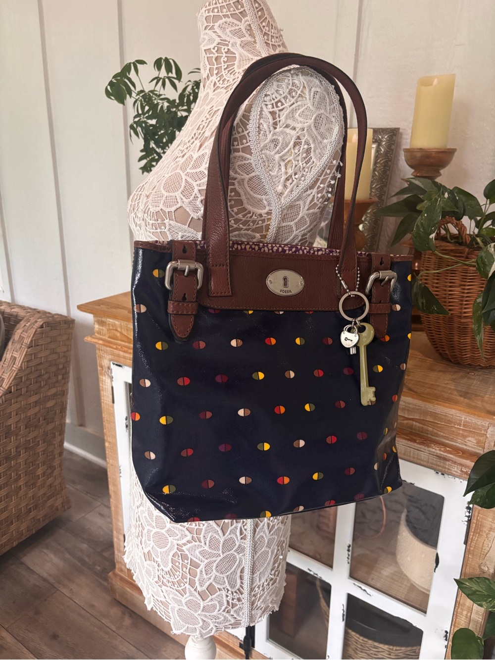 Fossil Key-Per Navy Tote Bag